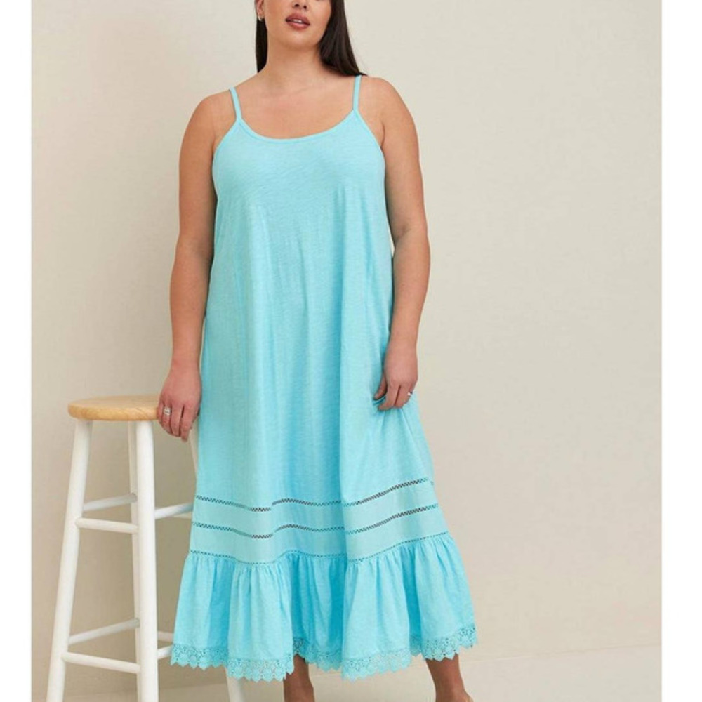 Torrid 0 (0X size 12) Blue Cotton Crochet Trim Swim Cover Up Beach Maxi Dress